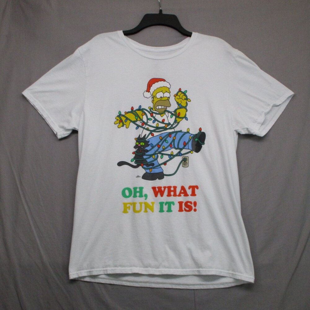 The‎ Simpsons Graphic Print T-Shirt Christmas White Men Size | L
